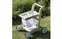 Toy Pram with Textile Basket Pretend Play Doll Stroller Wooden Toy Cart Sturdy Kids Shopping Cart Roomy for Toddlers, Playroom
