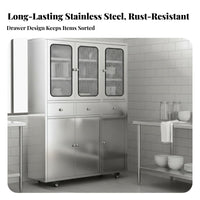 Stainless Steel Kitchen Cabinet Easy to Clean Restaurant Prep Station Large Capacity Freestanding Kitchen Cupboard for Families, Renters, Dining Room