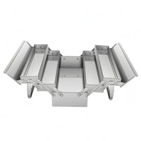 Stainless Steel Toolbox Foldable Three-Layer Toolbox Silver Shiny Finish