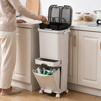 Trash Can, Dust Box, Stylish, Slim, Pedal-Operated, White, 2-Compartment, With Lid