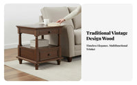 Hardwood Wood double-level Square Stand USA-inspired Country design Side Table Walnut Color Household Furniture Multipurpose Use for Apartment Dwellers, Interior Decorators, Living Room, Bedroom, Entryway, Office