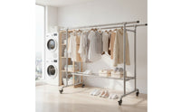 Freestanding Double-Rod Drying Rack Industrial Double Rod Drying Rack Heavy-Duty Metal for Laundry Room, Balcony