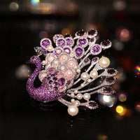 Luxury Freshwater Pearl Peacock Brooch with Amethyst and Zircon, Original Design