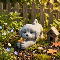 Dog Statue with Butterfly Realistic Dog Figurine Decor Lifelike for Balcony
