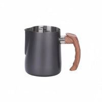 Latte Art Jug with Wooden Handle Easy to Clean Stainless Steel Milk Steaming Pitcher Great Gift Idea Stainless Steel Steaming Pitcher for Home Kitchen