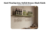 Minimalist Design Wall Mounted Wine Rack Space Saving Iron Wine and Glass Rack Heavy Duty Floating Bar Shelf with Glass Holder Large Capacity for Restaurant Owners, Homeowners, Dining Room, Kitchen