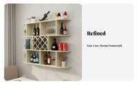 Modern Design Wall Mounted Wine Rack Space-Saving Geometric Grid Wine Shelf Multi-Functional Floating Bar Shelf with Glass Holder Heavy Duty for Home Entertainers, Homeowners, Adults, Dining Room, Restaurant, Kitchen