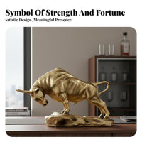 Golden Bovine Statue Nordic Design Charging Bovine Figurine Desktop Decor Imitation Bronze Finish Detailed Features