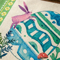 4 Pcs Easter Placemats Watercolour Pink Bunny and Blue Egg Design Table Mats Washable Linen Look Dining Set for Spring Holiday Kitchen Decoration