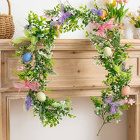 Decorative Easter Egg Ribbon Garland Bright Colors Easter Flower and Egg Garland Festive Atmosphere Spring Flower Vine for Indoor, Fireplace, Doorway