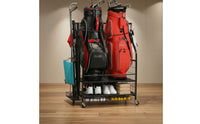 Golf Bag Storage Rack Caster Wheels Rolling Golf Bag Rack Two-Tier