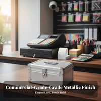 Heavy Duty Lockable Money Box Lightweight Lockable Storage Box Reinforced Corners Metal Document Case Soft Interior Lining for Business Owners, Professionals, Office, Retail Retail Outlet, Workshop, Worksites
