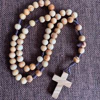 8mm Olive Wood Bead Prayer Necklace, Approx. 15g, Pendant 35x25mm, Total Length 34cm
