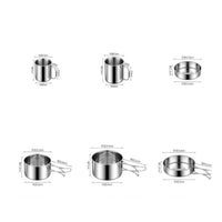304 Stainless Steel Camping Cookware Set with Storage Bag Outdoor Cookware Set with Folding Handles Nesting Mess Kit Compact for Backpackers