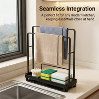 Metal Sink Organizer and Wall Mounted Rag Holder for Dishwashing Area, Stainless Steel Cleaning Cloth for Countertop