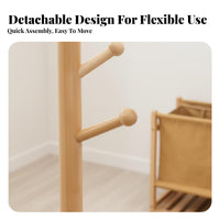 Coat Rack with Laundry Hamper Space-Saving Clothing Stand Detachable Basket