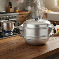 Aluminum Steamer Pot with Insert Uncoated Round Bottom Stockpot Large Capacity Kitchen Cookware For