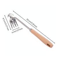 4-Tine Hand Rake Hoe Multipurpose Wood Handle Cultivator Hoe Multi-Functional Double Head Garden Weeder for Gardeners, Beachcombers, Farm, Beach