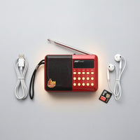 Red Portable Radio Rectangular Mini Radio Black Front Grille Electronics Telescopic Antenna