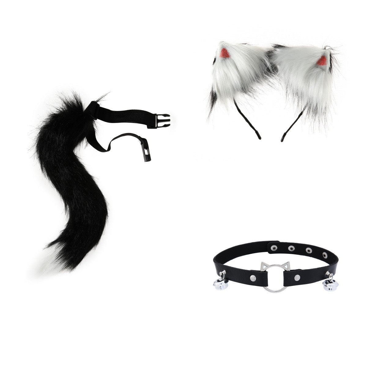 Cosplay Cat Ear Headband and Tail Accessory Set for Adults