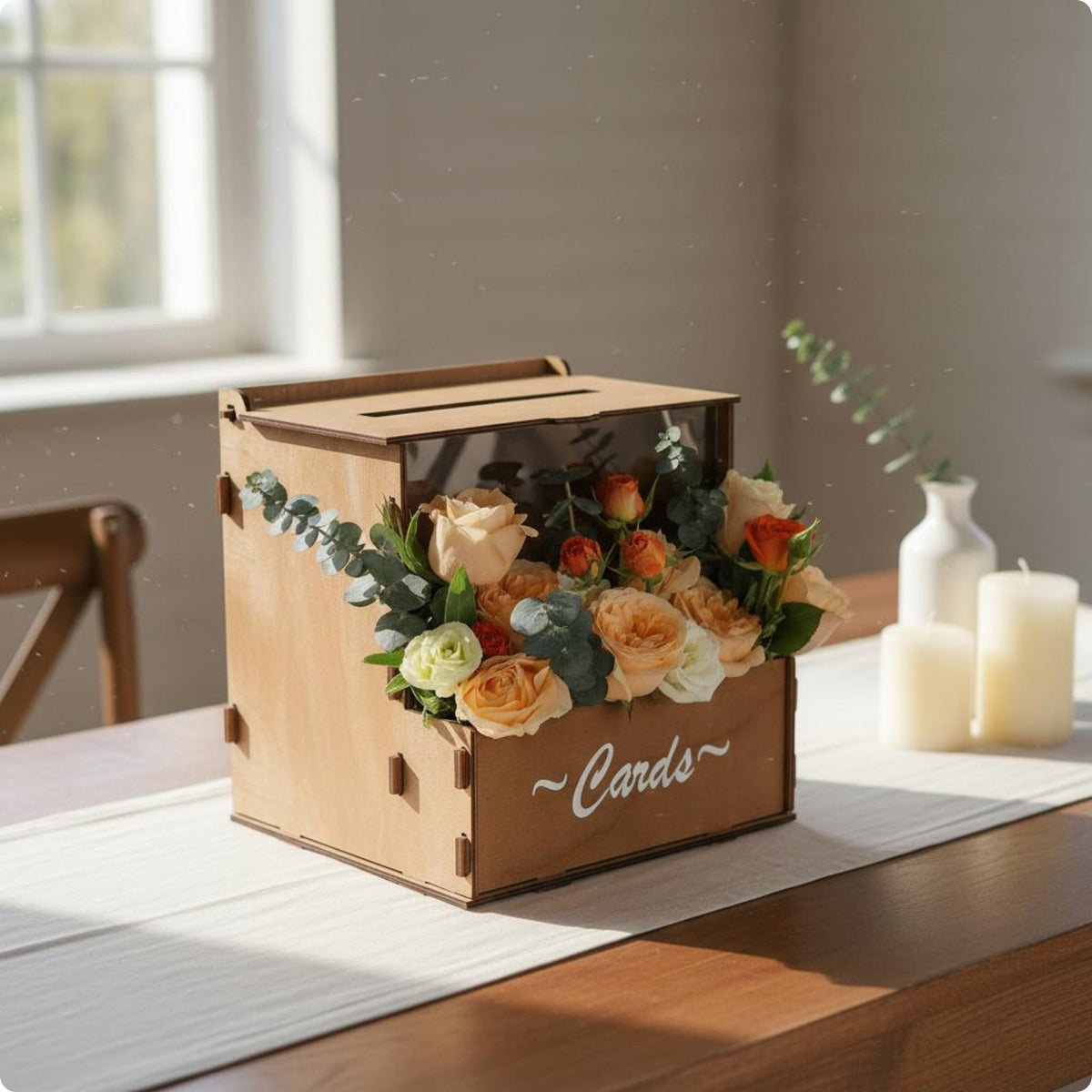 Flower Slot Card Box Easy to Keep Wedding Card Box Wood Material