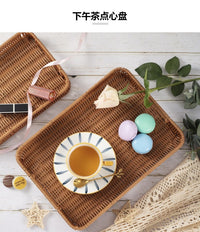 欧式茶盘仿藤编织果盘下午茶托盘厨房家用蛋糕面包点心盘果蔬