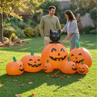 Inflatable Black Cat on Pumpkins Inflate Inflatable Pumpkin with Black Cat Jack-O'-Lantern Decor Outdoor for Yard, Lawn