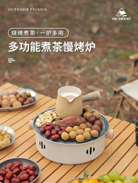 户外不锈钢烤肉炉露营木炭炉便携式圆形煮茶炉家用分体式烧烤炉