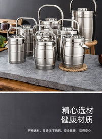 Stainless Steel Double-Layer Vacuum Insulated Lunch Jar with Handle, Drum Shape, 2.1-3L