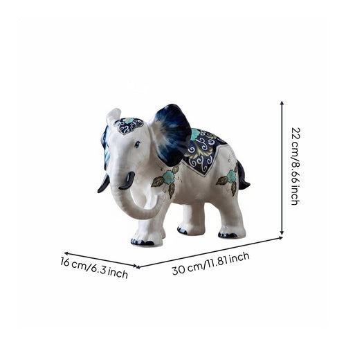 2 Pieces Blue and White Elephant Ornament Chinese Design for Shelf, Desk