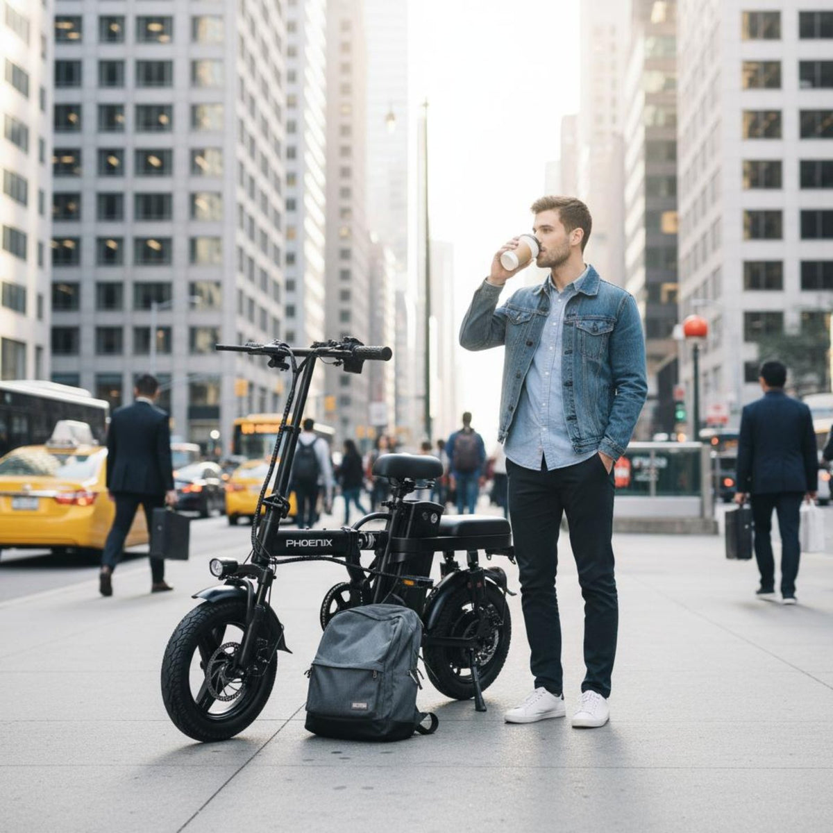 Powered Folding Electric Cycle Power Assist Foldable Electric Bike Shock Absorption System Portable Electric Bicycle Double Disc Brakes for Designated Drivers, Commuters