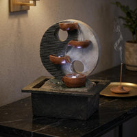 Yin Yang Waterfall Ornament Humidifying Feng Shui Water Ornament Auspicious Charm Desktop Humidifier Decor for Living Room, Desk, Office