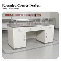 Built-in Storage Pharmacy Examination Table Sturdy and Long-Lasting Oral Workbench Easy to Clean Steel Medical Table with Cabinets Versatile Use for Healthcare Professionals, Pharmacists, Emergency Room, Doctor's Office, Wellness Centers