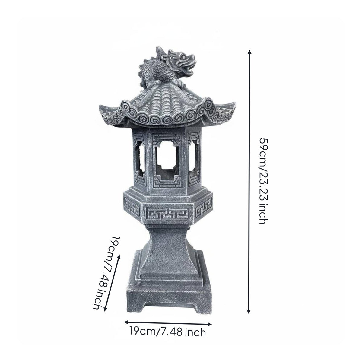 Japanese Pagoda Lantern LED Light Stone Pillar Lamp Antique-Design for Yard