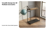 Exercise Mat and Ball Rack Space Saving Multi-Layer Exercise Storage Stand Large Capacity Home Gym Equipment Organizer