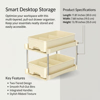 2 Tier Stackable Desk Storage with Pull Out Drawers, Desktop Organizer for Office Supplies, Small Unit for Home