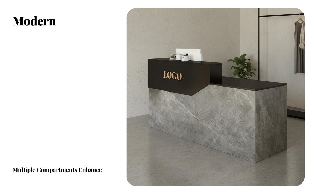 Stable and Sturdy Retail Checkout Counter Long-Lasting Construction Commercial Checkout Desk Scratch-Resistant Modern Reception Desk Waterproof Surface for Retailers, Salon Owners, Receptionists, Restaurants, Cafes, Salons, Hotel Lobbies