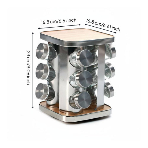 Rotating Seasoning Rack Wooden Accent Revolving Seasoning Rack Space Saving