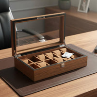 Wooden Watch Box With Lock 18 Compartment Watch Holder Individual Accessory Storage Clear View Lid Jewelry Organizer