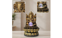 Antique Gold Ganesha Statue with Light Illuminated Deity Statue with Crystal Sphere Spiritual Decorative Sculpture Resin for Altar