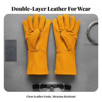 Metal-Joining Gloves Double Layer Leather Metal-Joining Gloves Wear-Resistant Bovine Leather Forearm Protectors for Construction Workers, Mechanics