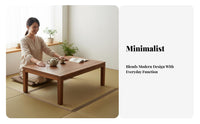 Japanese Design Floor Table Wabi-Sabi Design Japanese Floor Table Space-Saving Adaptable Use for Tea Lovers, Woven Mat Room