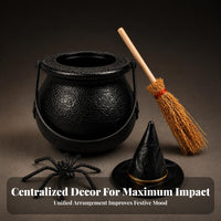 Halloween Decoration Set Dark Textured Finish Halloween Pot Straw Bristles