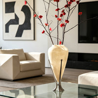 French Vintage Metal Stand Translucent Fiberglass Vase for Living Room Hallway Flower Arrangement Artistic Decoration