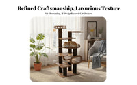 Multi-Level Cat Tree Walnut Color Finish Multi-Level Cat Tower with Condo Multiple Resting Spots Feline Activity Center for Play Area, Indoor, Bedroom