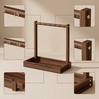 Desktop Jewelry Stand with Finger Band Holder Tray Wooden Jewelry Organizer with Hooks Open-Frame Necklace Holder with Tray Vertical for Women, Vanity, Dresser, Bedside Table