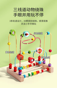 木制儿童早教益智玩具形状海洋水果动物绕珠四色走位互动玩具