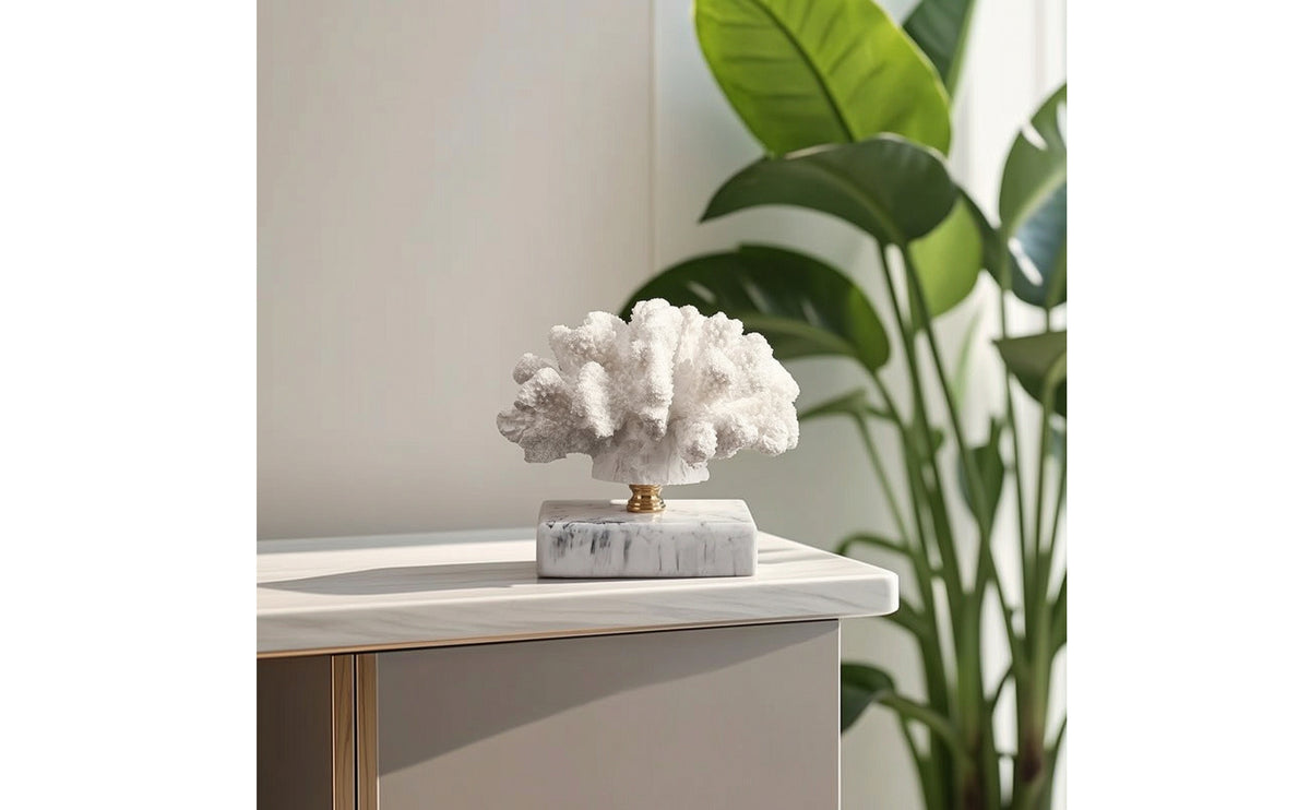 Coral Sculpture with Base Coastal Coral Decor Coastal-Themed Tabletop Ornament for Coffee Table, Bookshelf, Tv Stand