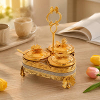 Condiment Jar Holder Ornate Lidded Jar Set Decorative Cutout for Serving