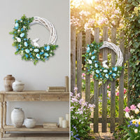 Easter Bunny Egg Wreath, Easter Wreath for Front Door, Easter Decorating Rattan Circle Wreaths Ornaments Cute Bunny for Homeowners, Party Planners, Gift, Entryway